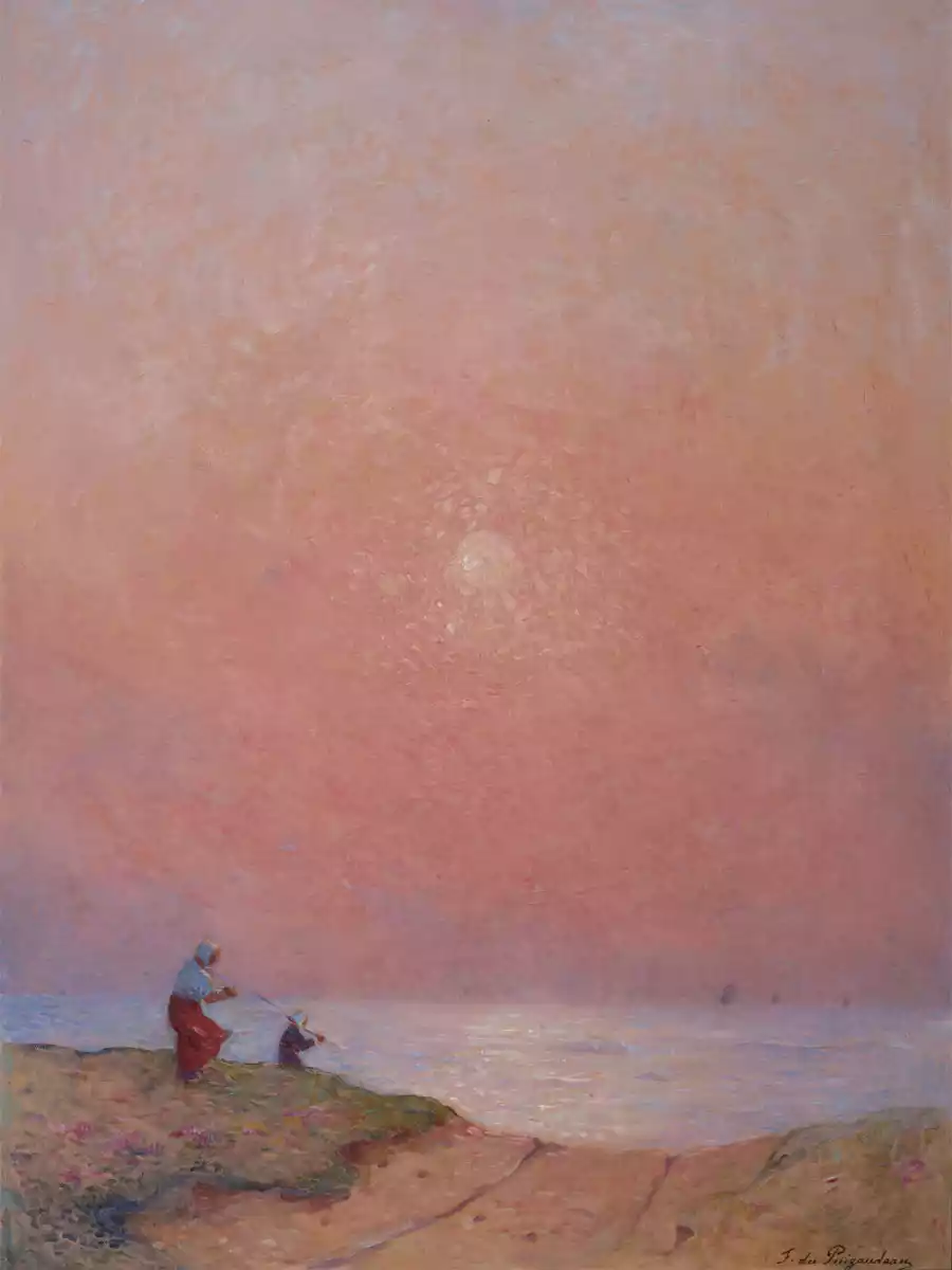Bretonnes Au Bord De La Mer - een schilderij van Ferdinand du Puigaudeau.