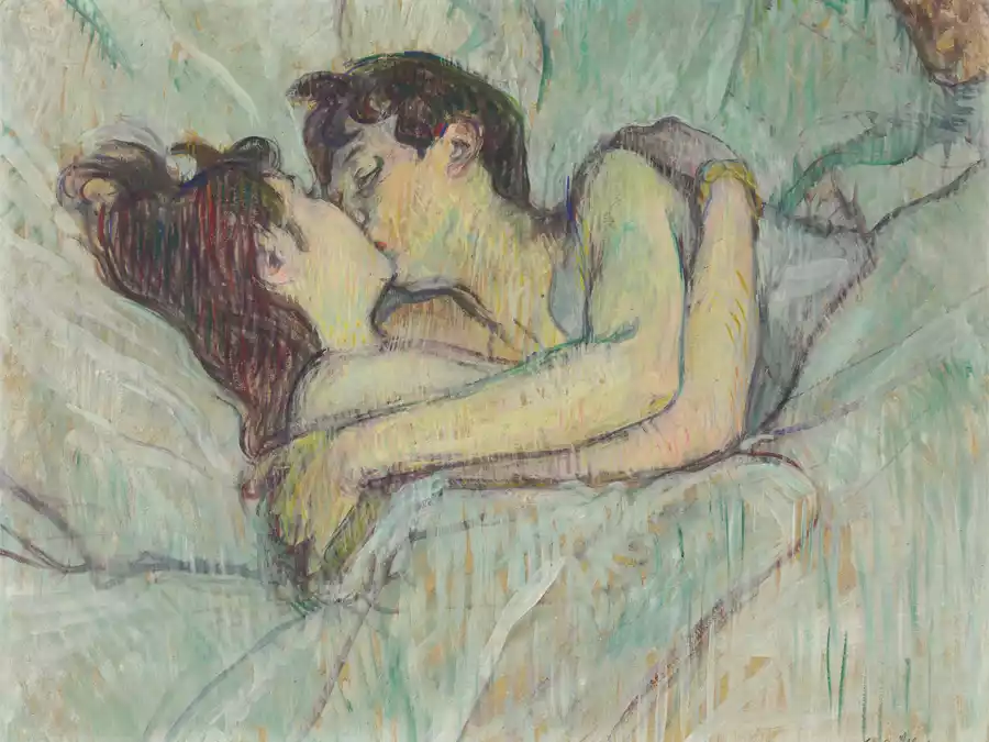 In Bed, The Kiss, een schilderij van Henri de Toulouse-Lautrec.