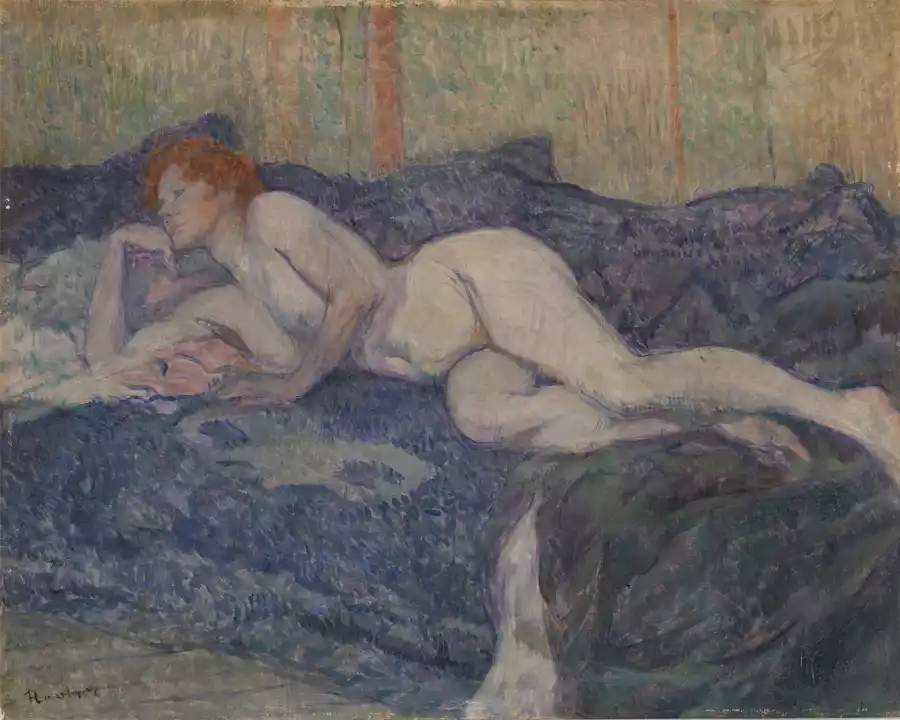 Liggend Naakt door Henri de Toulouse-Lautrec, een Post-Impressionistisch kunstwerk.