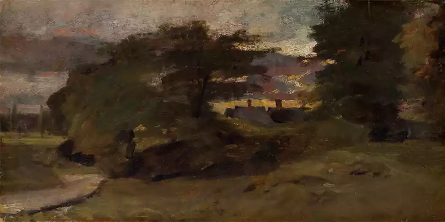Landschap met cottages geschilderd door John Constable.