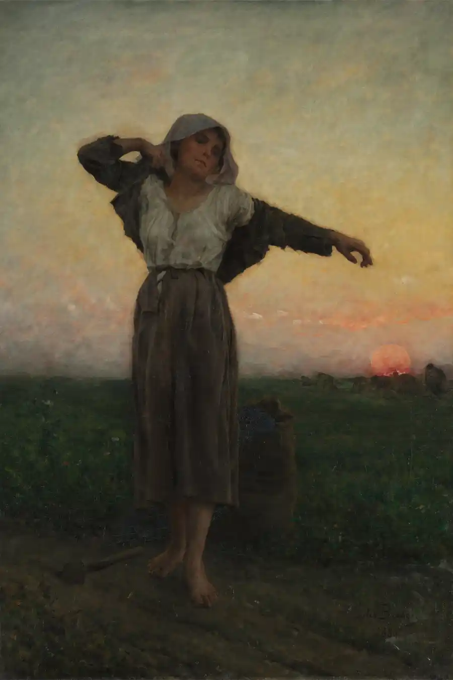 De Vermoeide Gleaner, een schilderij van Jules Breton dat een jonge vrouw toont die aan het gleanen is.