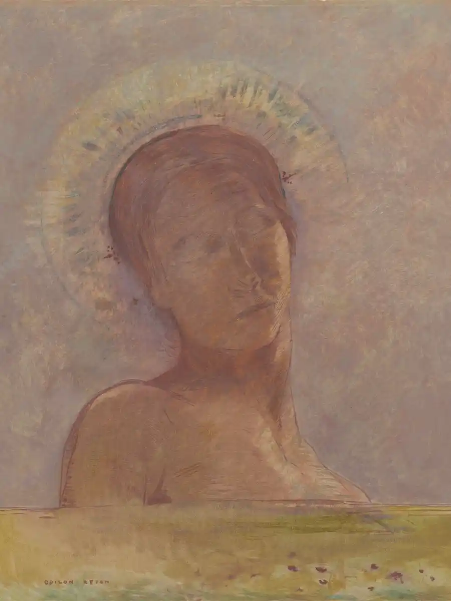 Afbeelding van het kunstwerk 'Gesloten Ogen' van Odilon Redon.