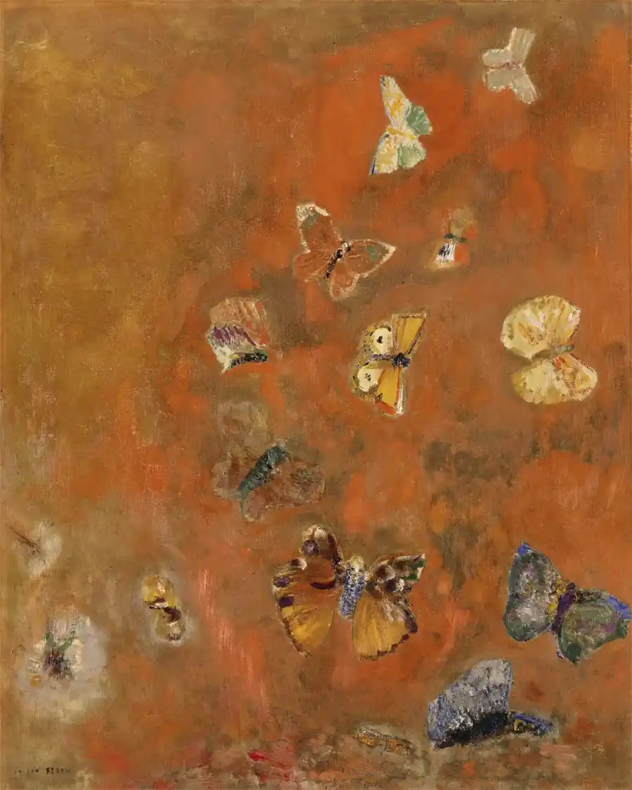 Evocatie van Vlinders door Odilon Redon, een kunstwerk met kleurrijke vlinders.