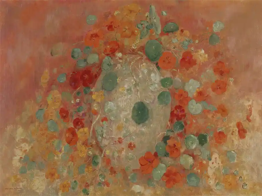 Nasturtiums van Odilon Redon met kleurrijke bloemblaadjes.