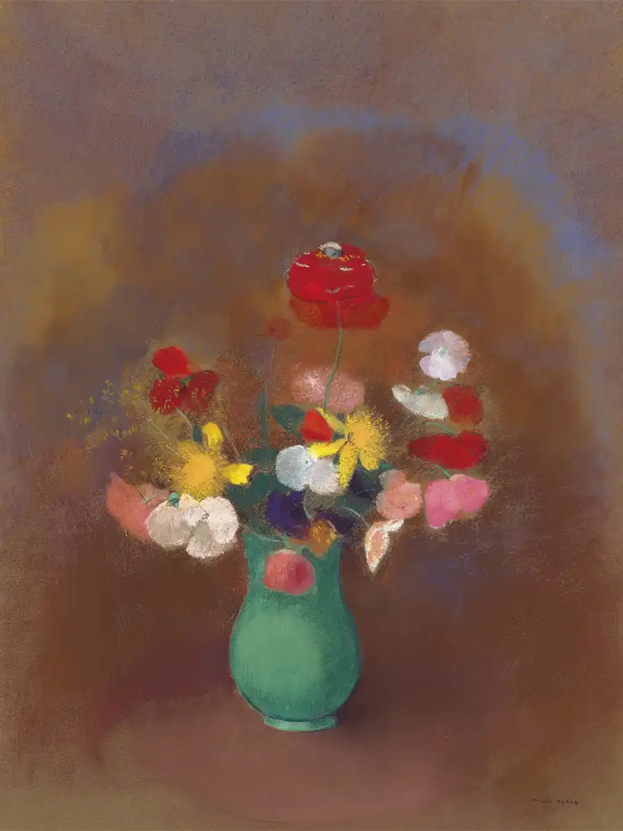 Klaprozen in een vaas geschilderd door Odilon Redon.
