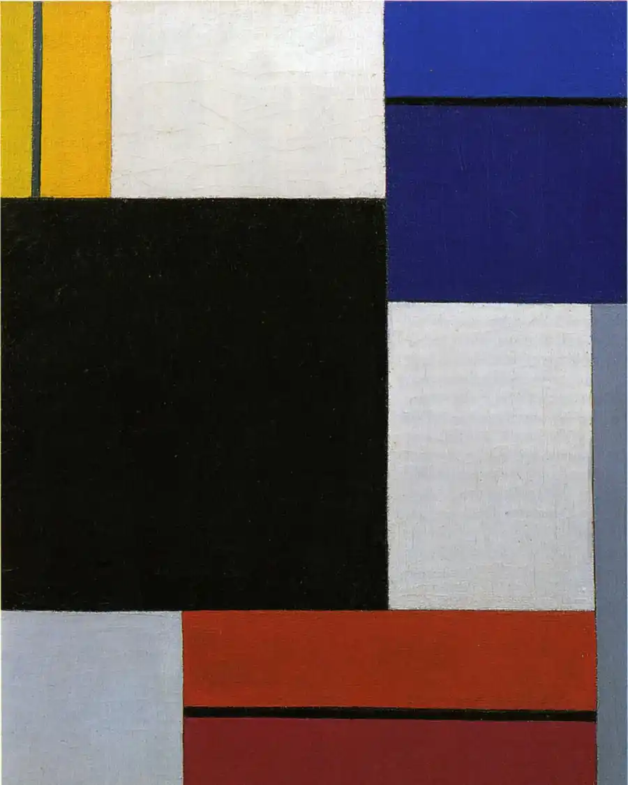 Abstract kunstwerk Compositie XXI met geometrische rechthoeken.