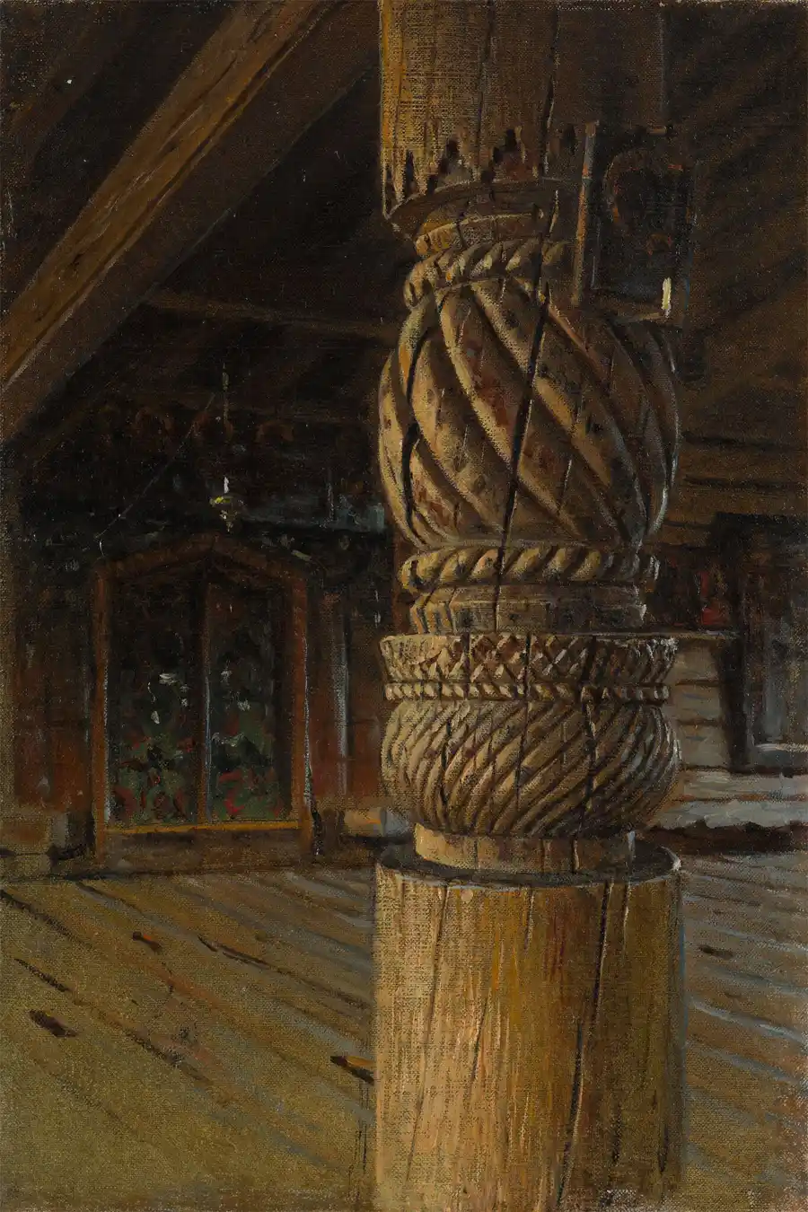 Houtsnijwerk in de refter van de Petropavlovsk Kerk door Vasily Vereshchagin.