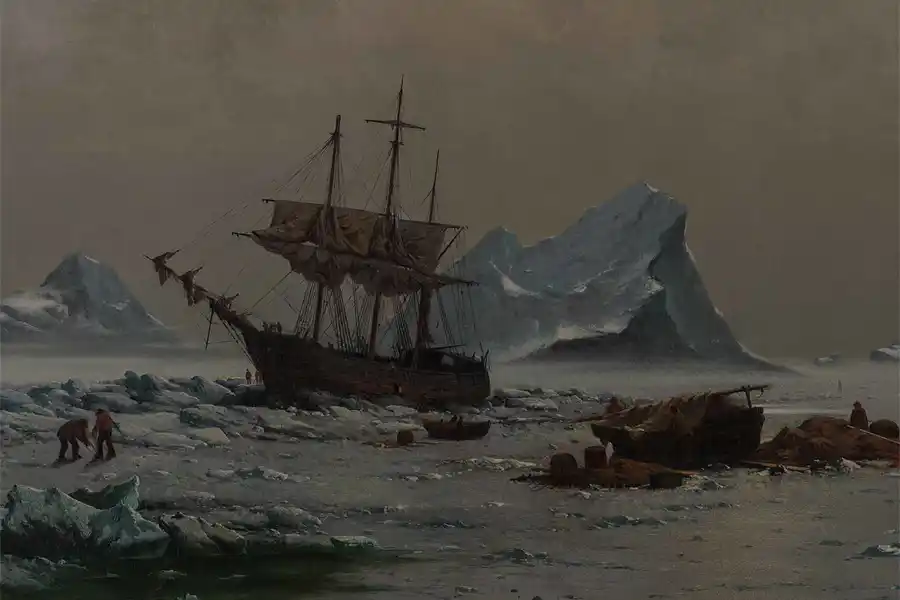 De IJsschotsen, een schilderij van William Bradford dat een gestrande schip in een Arctische omgeving toont.