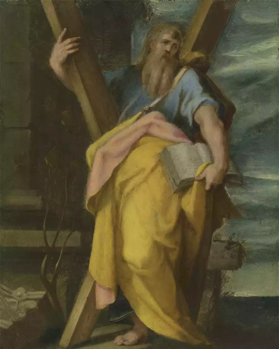 Reproduction of Saint Andrew by Bartholomeus Spranger, showcasing Mannerist style.