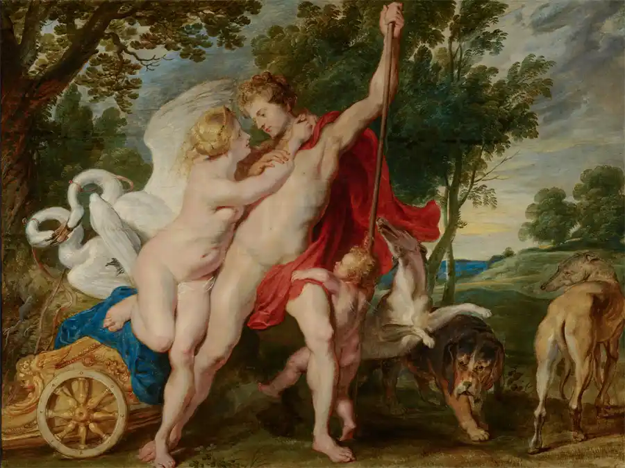 Reproduction of *Venus and Adonis* by Peter Paul Rubens.